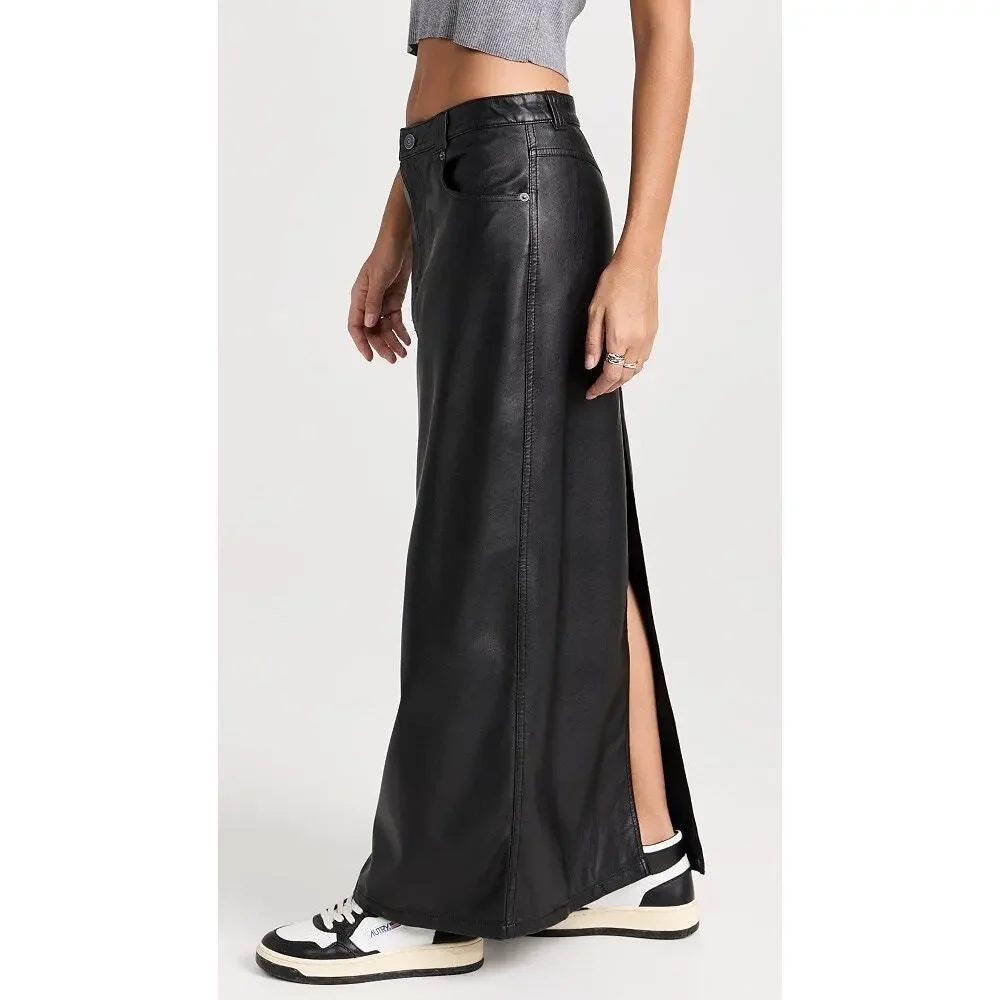 Free People City Slicker Vegan Leather Maxi Skirt Black Size 10